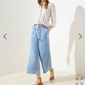 Cotton Linen Draw String Wide Leg Crop Pant